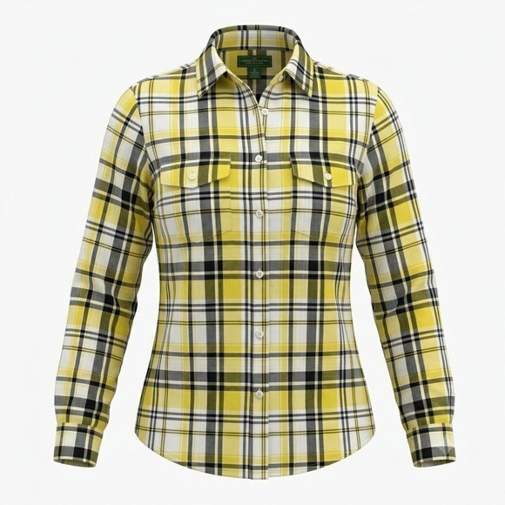 Vintage Ralph Lauren Jeans Co Womens 1X Plaid‎ Button Down Shirt Yellow Plus EUC